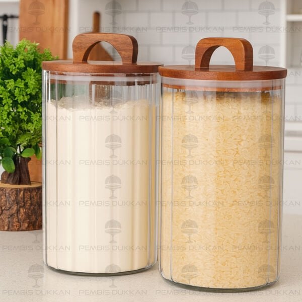 2Lİ ÇİZGİLİ ZAHİRE BÜYÜK BOY KAVANOZ SET (BOR-0105)