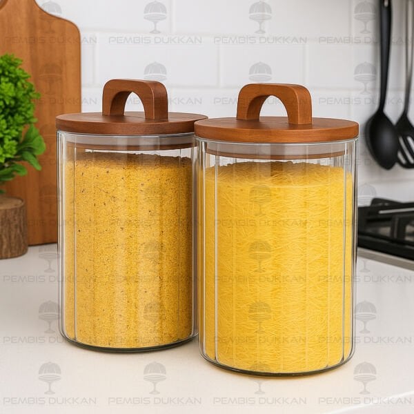 2Lİ ÇİZGİLİ ZAHİRE KÜÇÜK BOY KAVANOZ SET (BOR-0103)