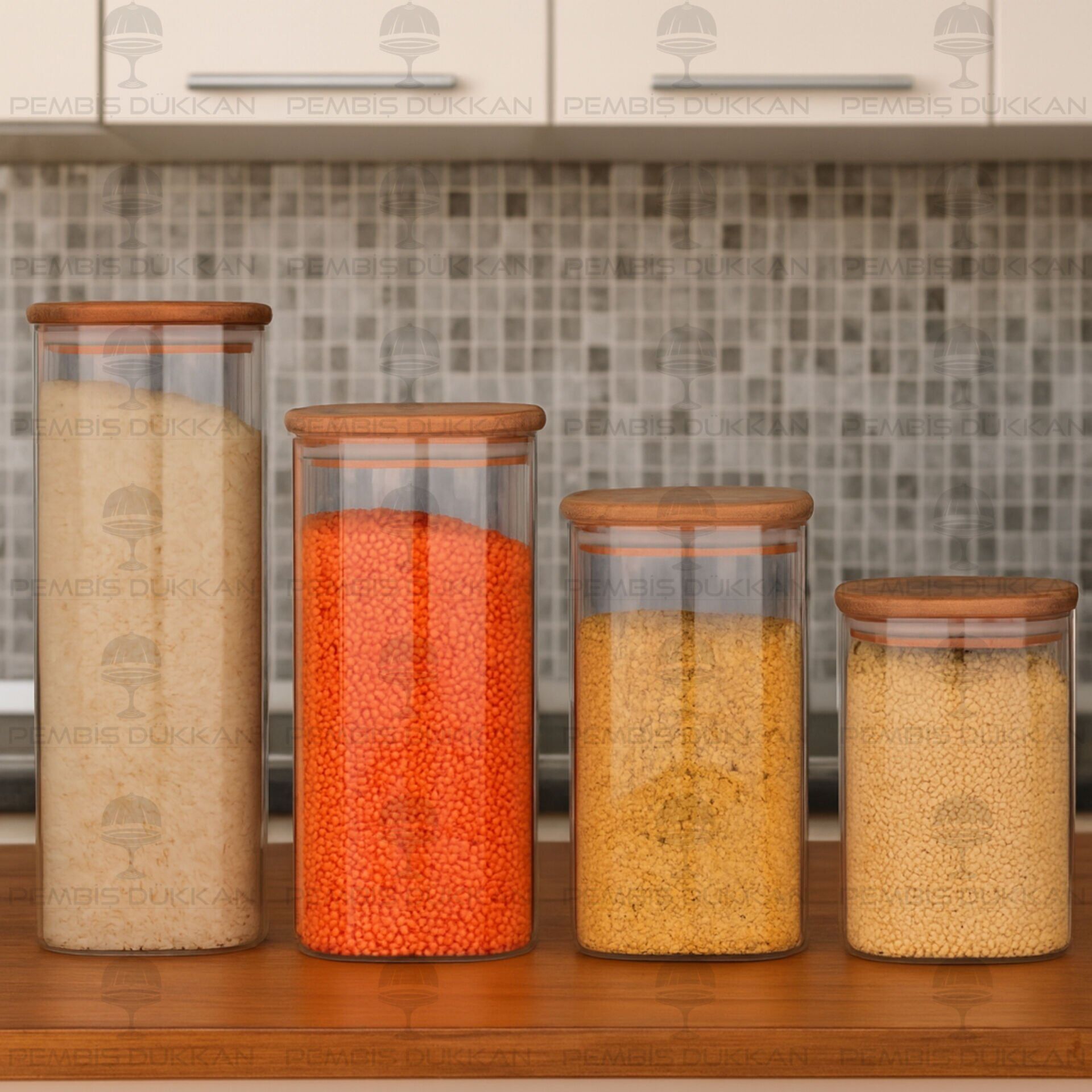 4LÜ KARE AKASYA KAPAKLI KAVANOZ SET (BOR058-057-056-055)