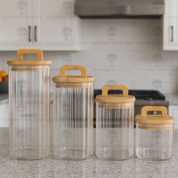 4LÜ KARE BAMBU KAPAKLI ÇİZGİLİ KAVANOZ SET (BOR-096-095-094-093)