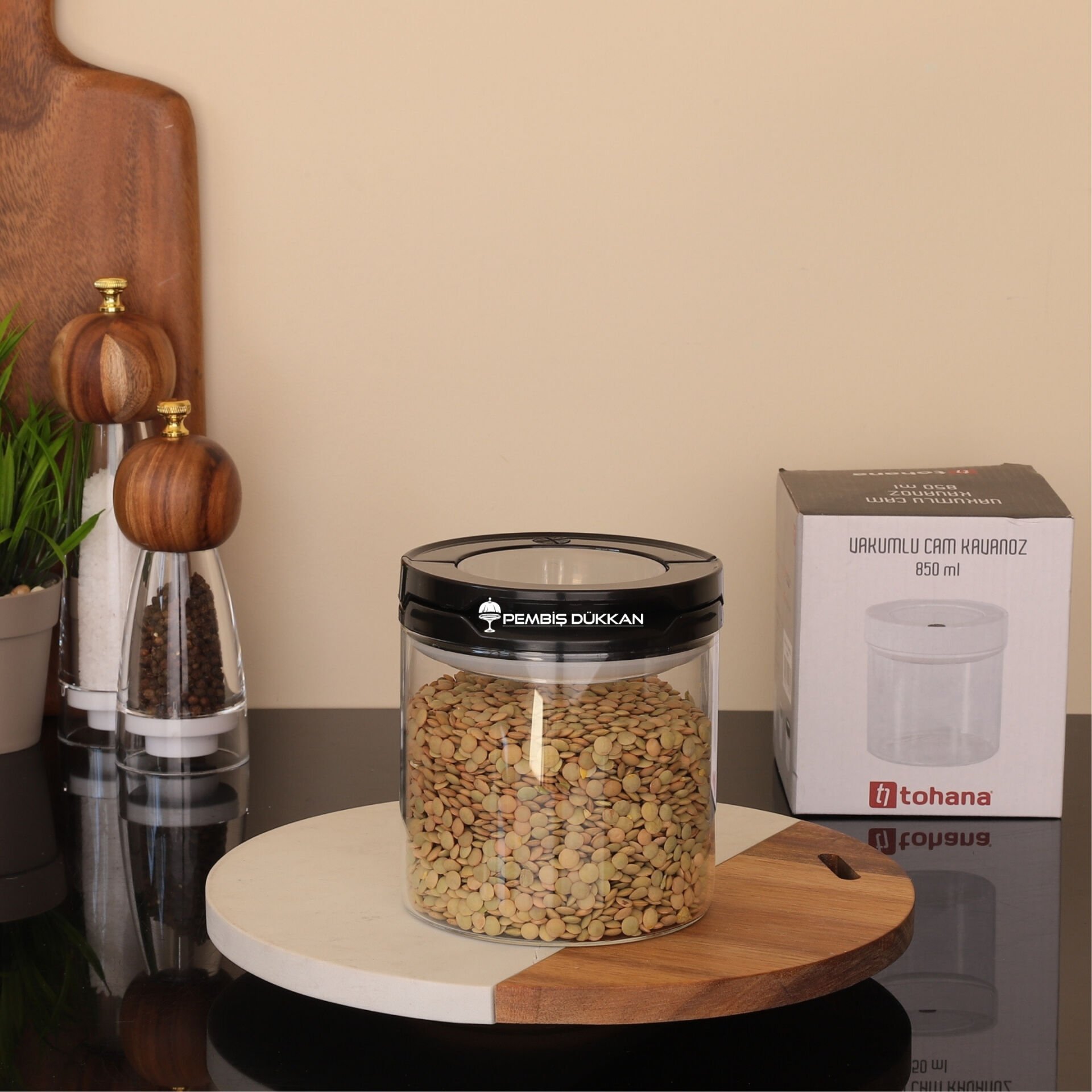 1 ADET 850ML SİYAH TESORA THN KAVANOZ 1NO