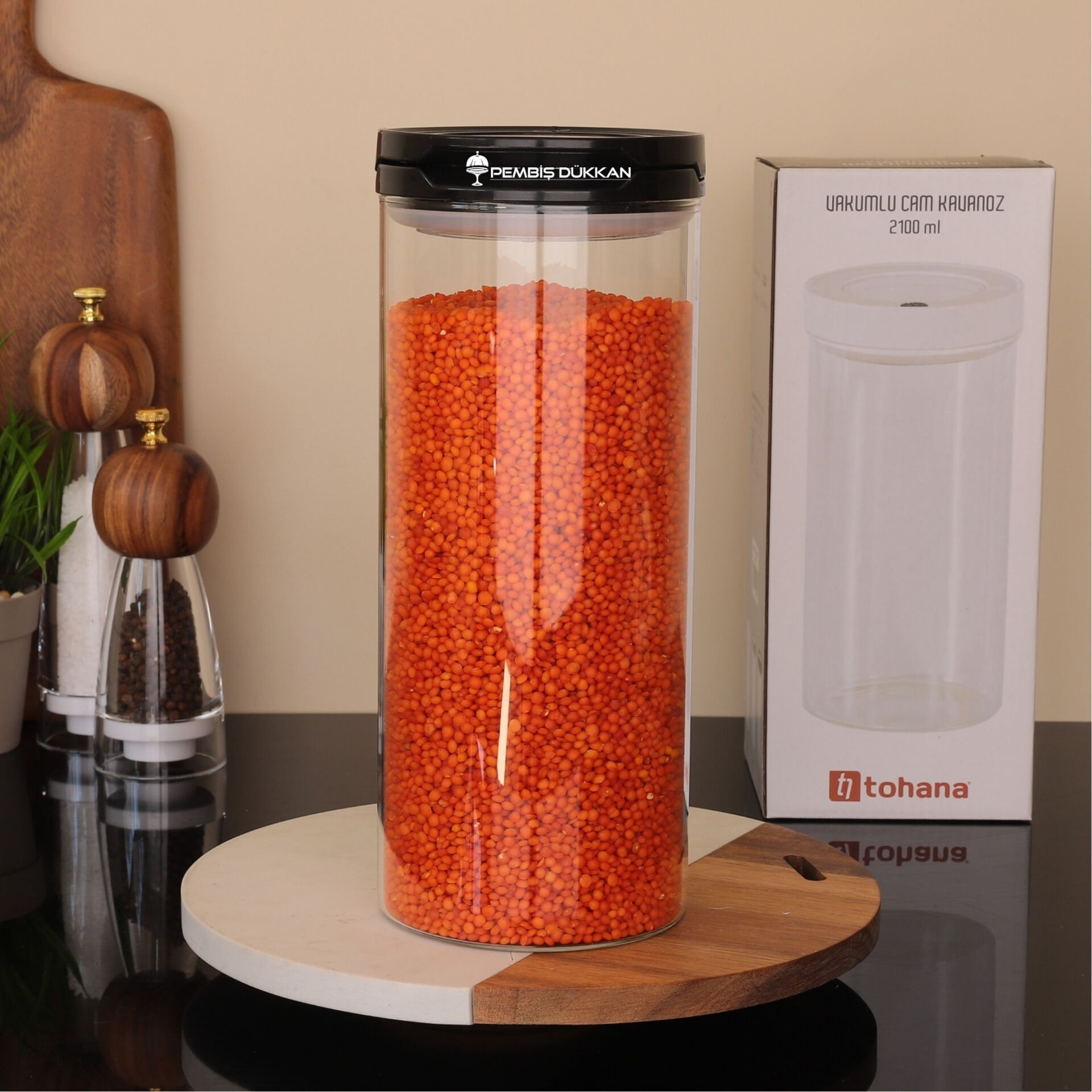 1 ADET 2100ML SİYAH TESORA THN KAVANOZ 4NO