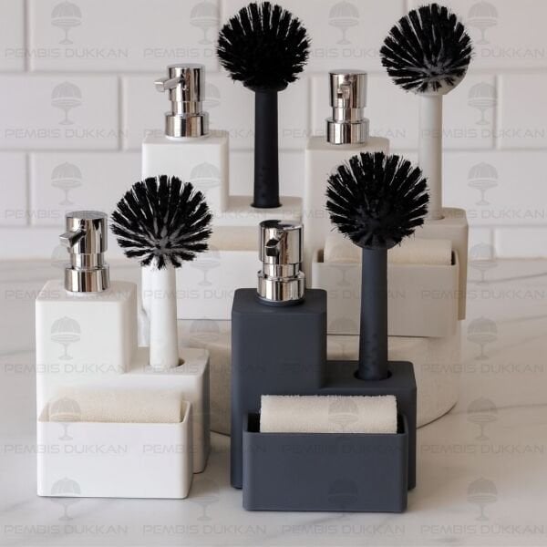 SİYAH VERONA SÜNGERLİK HAZNELİ, FIRÇALI KARE AKRİLİK SABUNLUK 4063