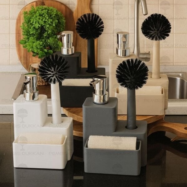 BEYAZ VERONA SÜNGERLİK HAZNELİ, FIRÇALI KARE AKRİLİK SABUNLUK 4063