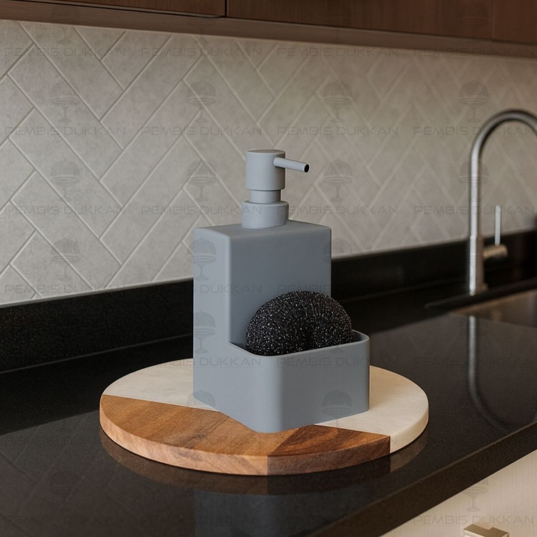 GRİ MARGARET SÜNGERLİK HAZNELİ AKRİLİK SIVI SABUNLUK 6192