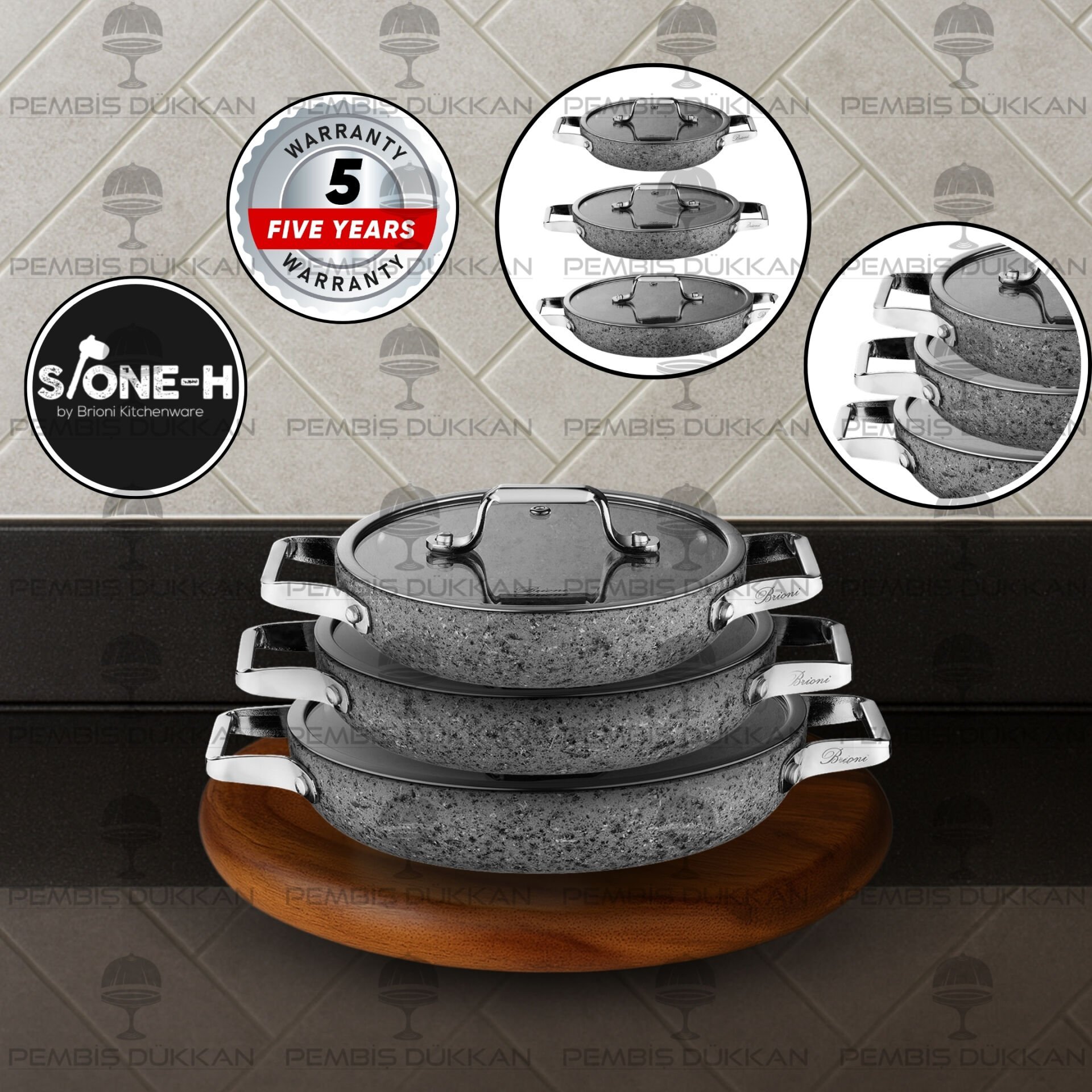 BRİONİ STONE-H 3LÜ SAHAN SET 20-22-24 CM