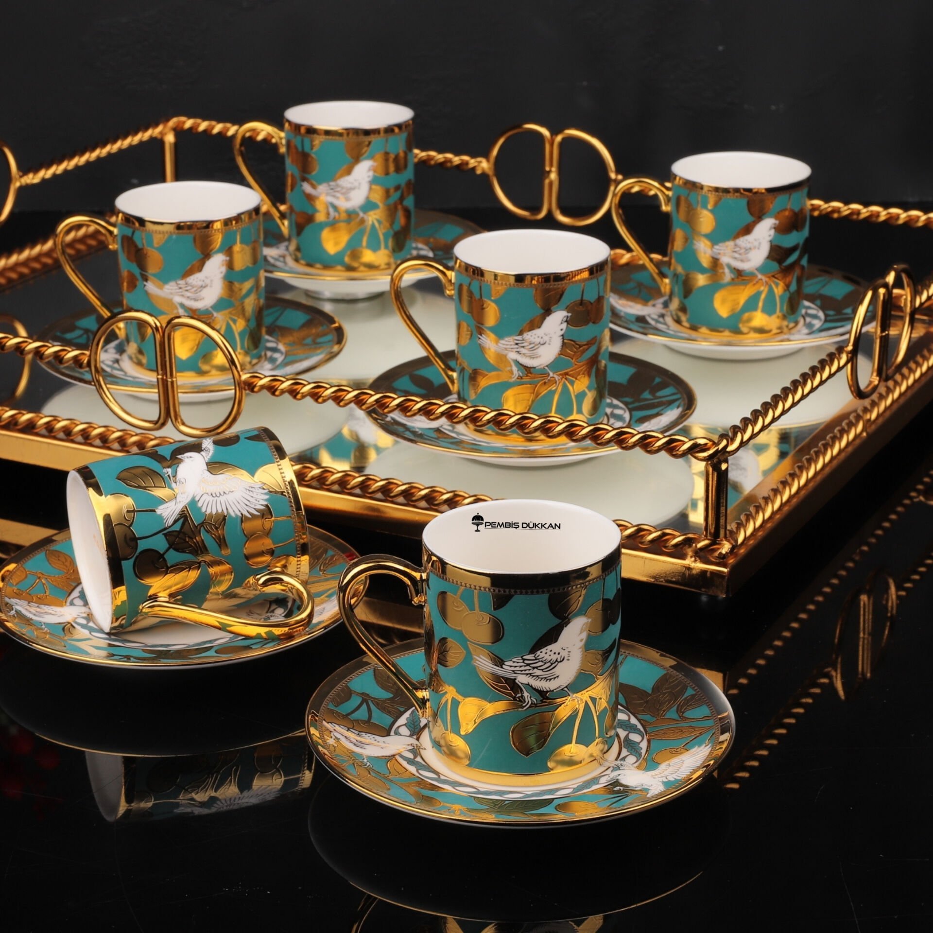 6 KİŞİLİK KSV LUCAS YEŞİL KUŞLU FİNCAN TAKIMI