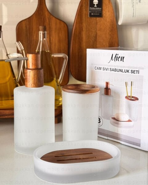 3 PARÇA BUZLU CAM BOHEM SABUNLUK SET(56797)