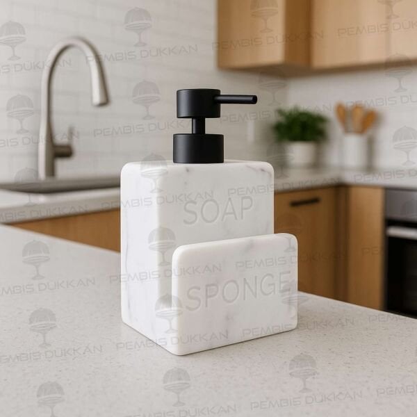 BEYAZ SPONGE MERMER DESENLİ POLYRESİN, SÜNGERLİK HAZNELİ  SIVI SABUNLUK(56795)