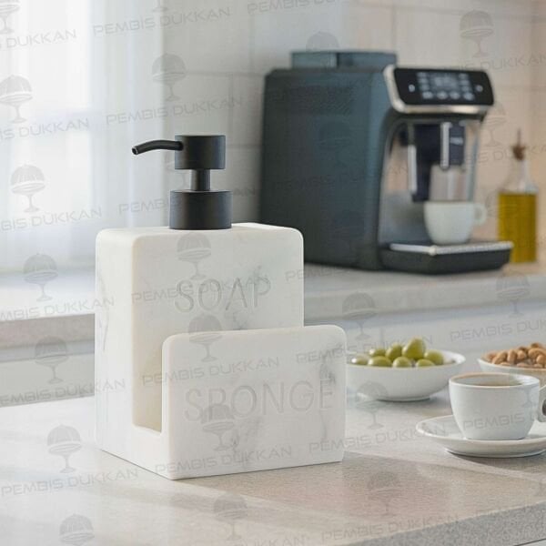 BEYAZ SPONGE MERMER DESENLİ POLYRESİN, SÜNGERLİK HAZNELİ  SIVI SABUNLUK(56795)