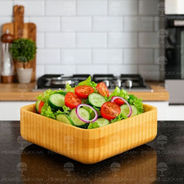 BAMBU KARE KENAR ÇİZGİLİ BÜYÜK BOL DERİN KASE (7B172)
