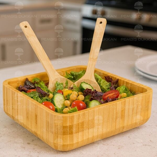 BAMBU KARE KENAR ÇİZGİLİ BÜYÜK BOL DERİN KASE (7B172)