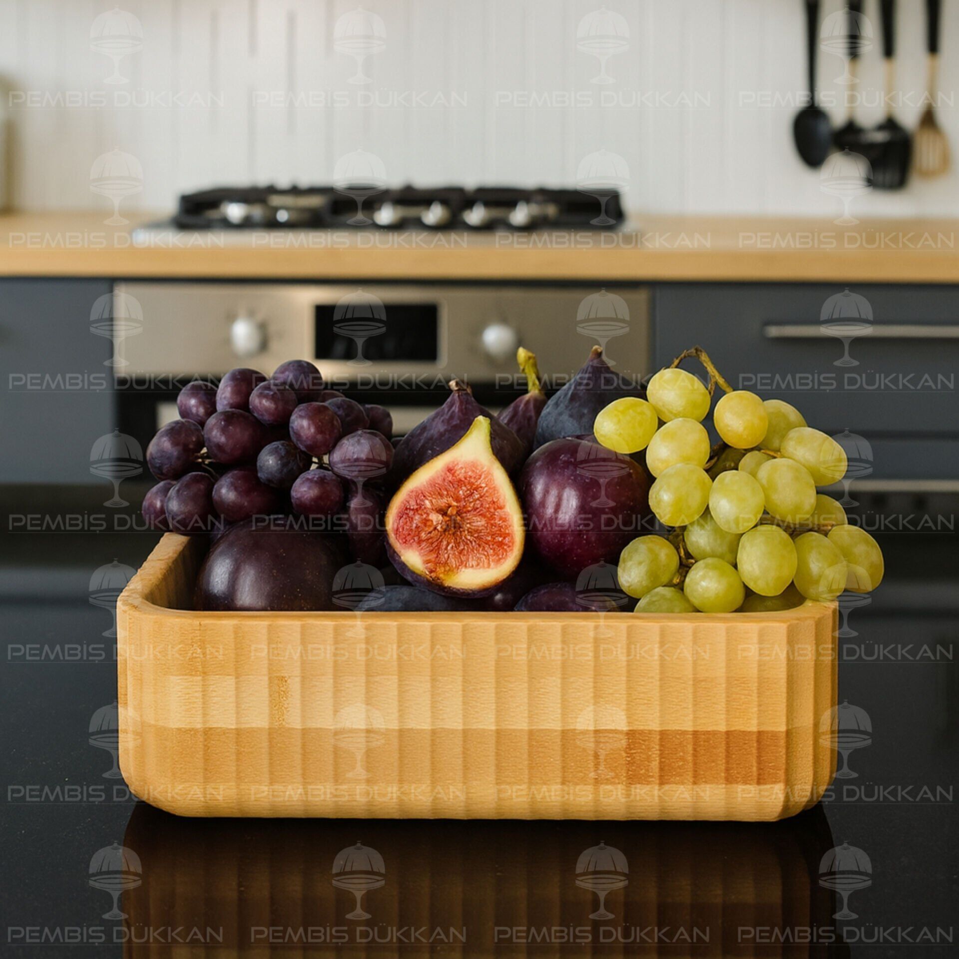 BAMBU KARE KENAR ÇİZGİLİ BÜYÜK BOL DERİN KASE (7B172)