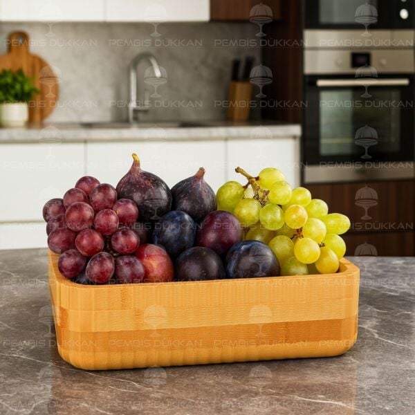 BAMBU KARE KENAR ÇİZGİLİ BÜYÜK BOL DERİN KASE (7B172)