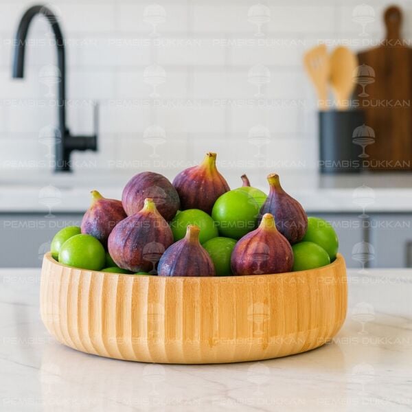 1 ADET KENAR BAMBU KENAR ÇİZGİLİ KASE BÜYÜK BOY (7B03)