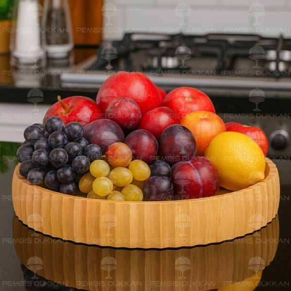 1 ADET YUVARLAK BAMBU KENAR ÇİZGİLİ MEGA BOY BASIK KASE(867)