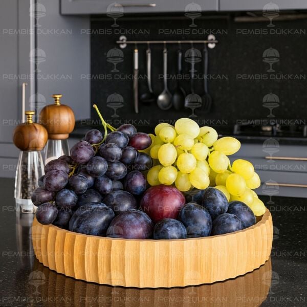 1 ADET YUVARLAK BAMBU KENAR ÇİZGİLİ MEGA BOY BASIK KASE(867)