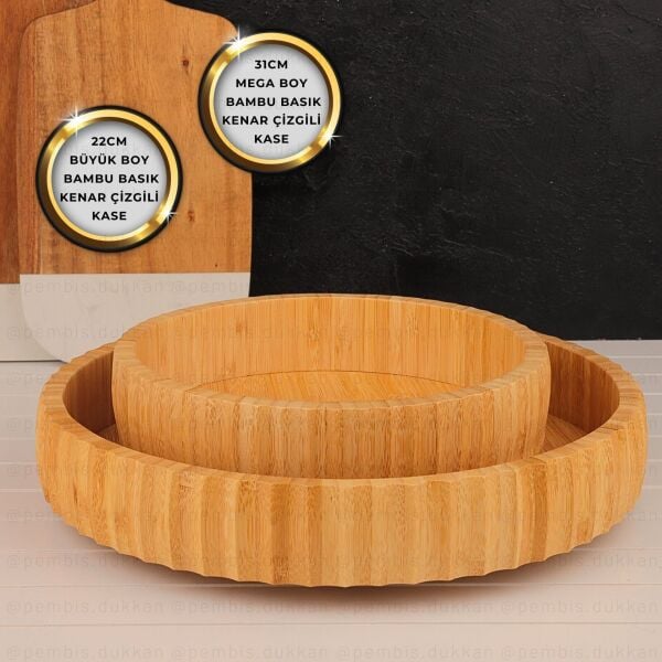 1 ADET YUVARLAK BAMBU KENAR ÇİZGİLİ MEGA BOY BASIK KASE(867)