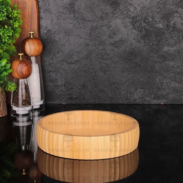 1 ADET YUVARLAK BAMBU KENAR ÇİZGİLİ BÜYÜK BOY BASIK KASE(868)