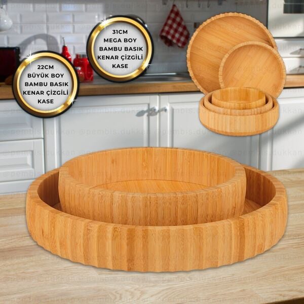 1 ADET YUVARLAK BAMBU KENAR ÇİZGİLİ BÜYÜK BOY BASIK KASE(868)