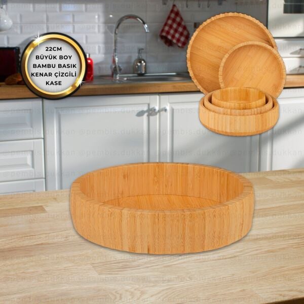 1 ADET YUVARLAK BAMBU KENAR ÇİZGİLİ BÜYÜK BOY BASIK KASE(868)