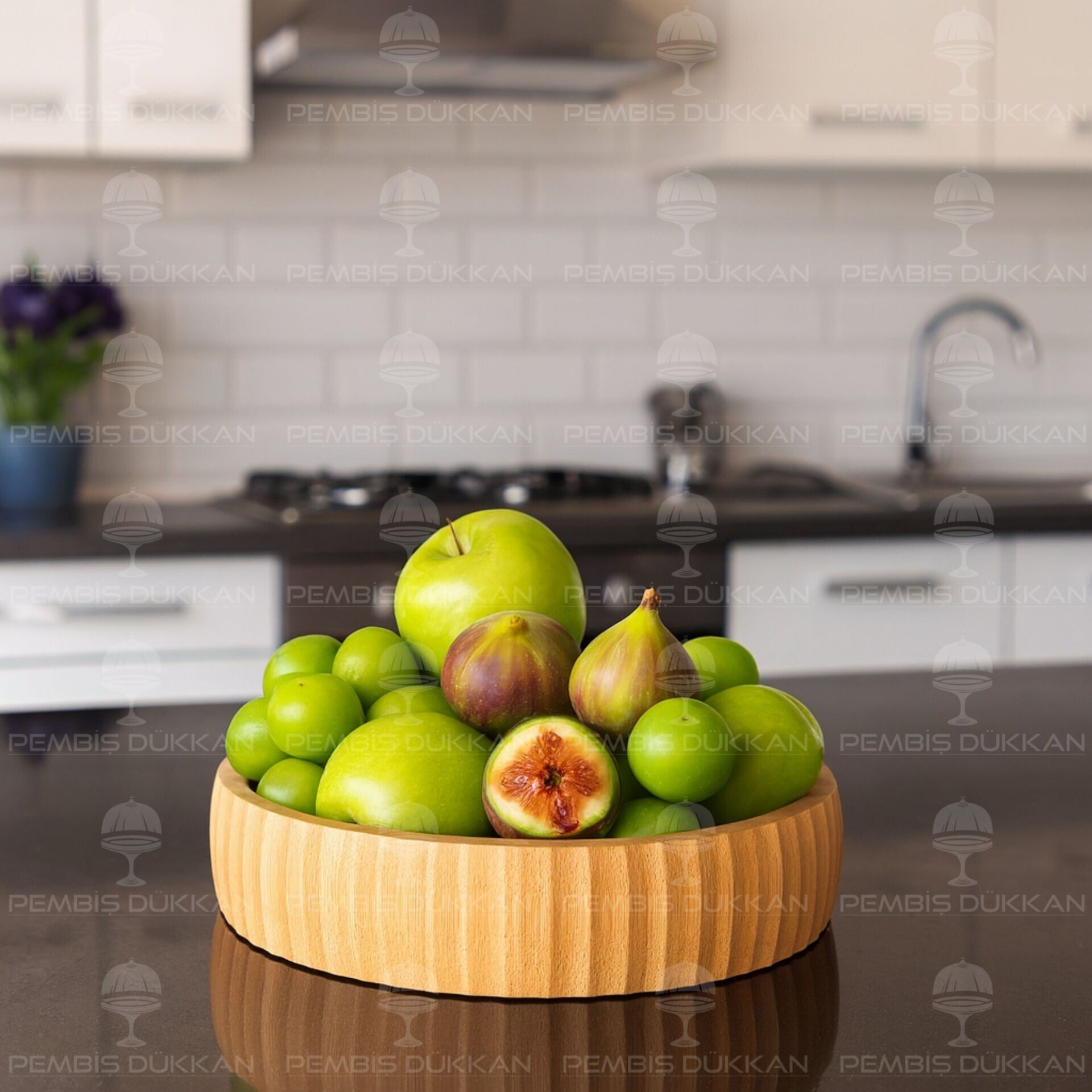 1 ADET YUVARLAK BAMBU KENAR ÇİZGİLİ BÜYÜK BOY BASIK KASE(868)