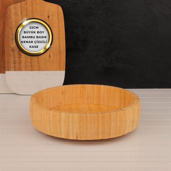 1 ADET YUVARLAK BAMBU KENAR ÇİZGİLİ BÜYÜK BOY BASIK KASE(868)
