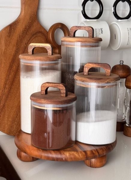 AKASYA YUVARLAK ÇİZGİLİ LİNES KAVANOZ & AKASYA TOP AYAKLI KOMBİN SET