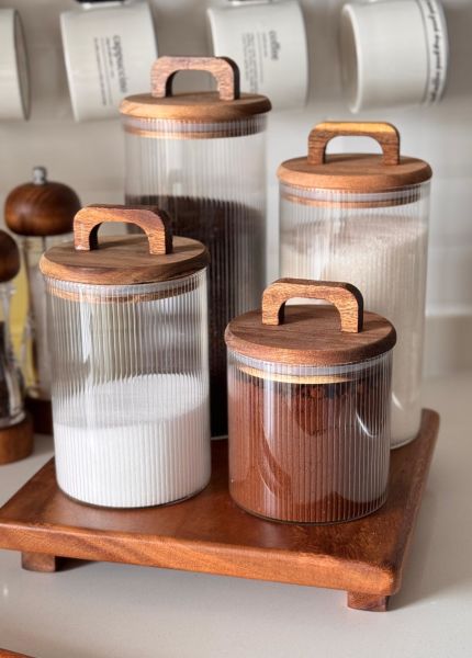 AKASYA YUVARLAK ÇİZGİLİ LİNES KAVANOZ & AKASYA KARE AYAKLI KOMBİN SET