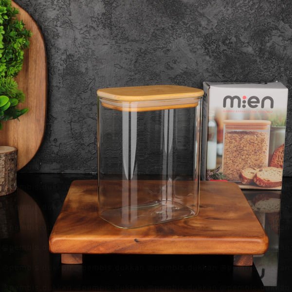 1 ADET MN 1000 ML DİKDÖRTGEN BAMBU KAPAKLI KAVANOZ (1362)