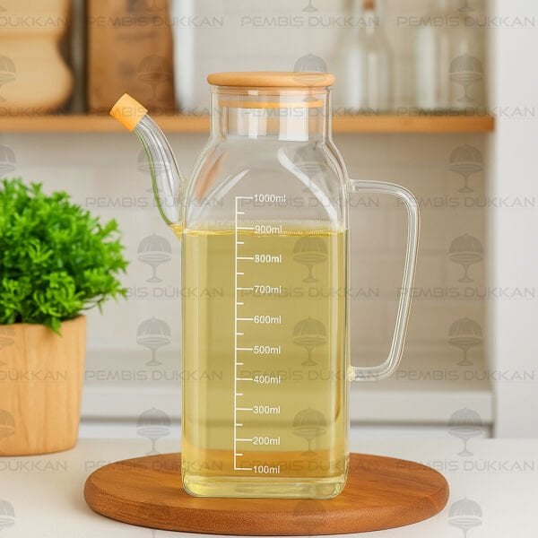 1 ADET 1000ML BAMBU  KAPAKLI YAĞDANLIK GLA-014
