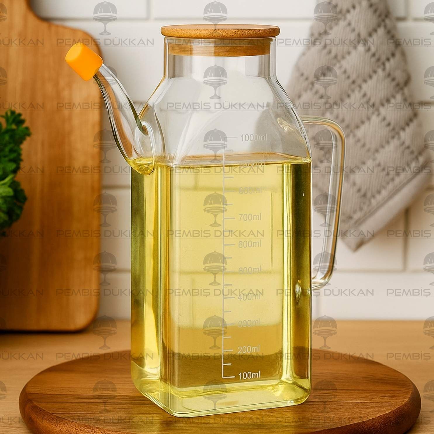 1 ADET 1000ML BAMBU  KAPAKLI YAĞDANLIK GLA-014