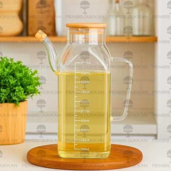 1 ADET 1000ML BAMBU  KAPAKLI YAĞDANLIK GLA-014