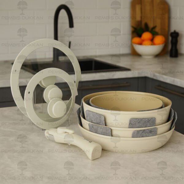 BONDY AMERCOOK 11 PARÇA TAK ÇIKAR KREM TENCERE SET