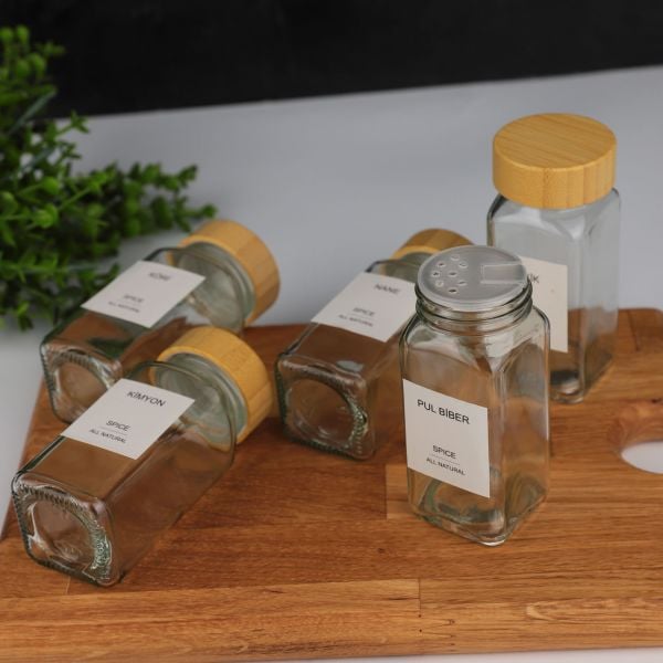 MN 12Lİ BAMBU KAPAKLI CAM BAHARATLIK SETİ(7119008)