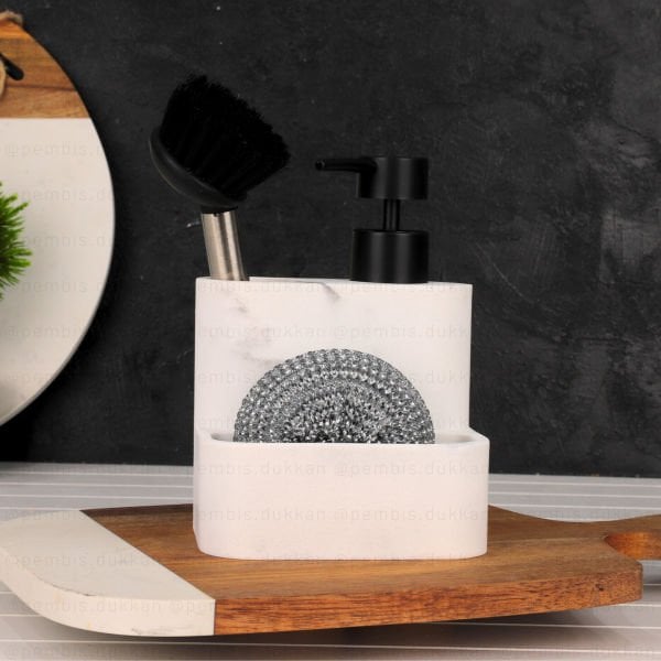 BEYAZ PİTA POLYRESİN SÜNGERLİK HAZNELİ, FIRÇALI SABUNLUK (56814)