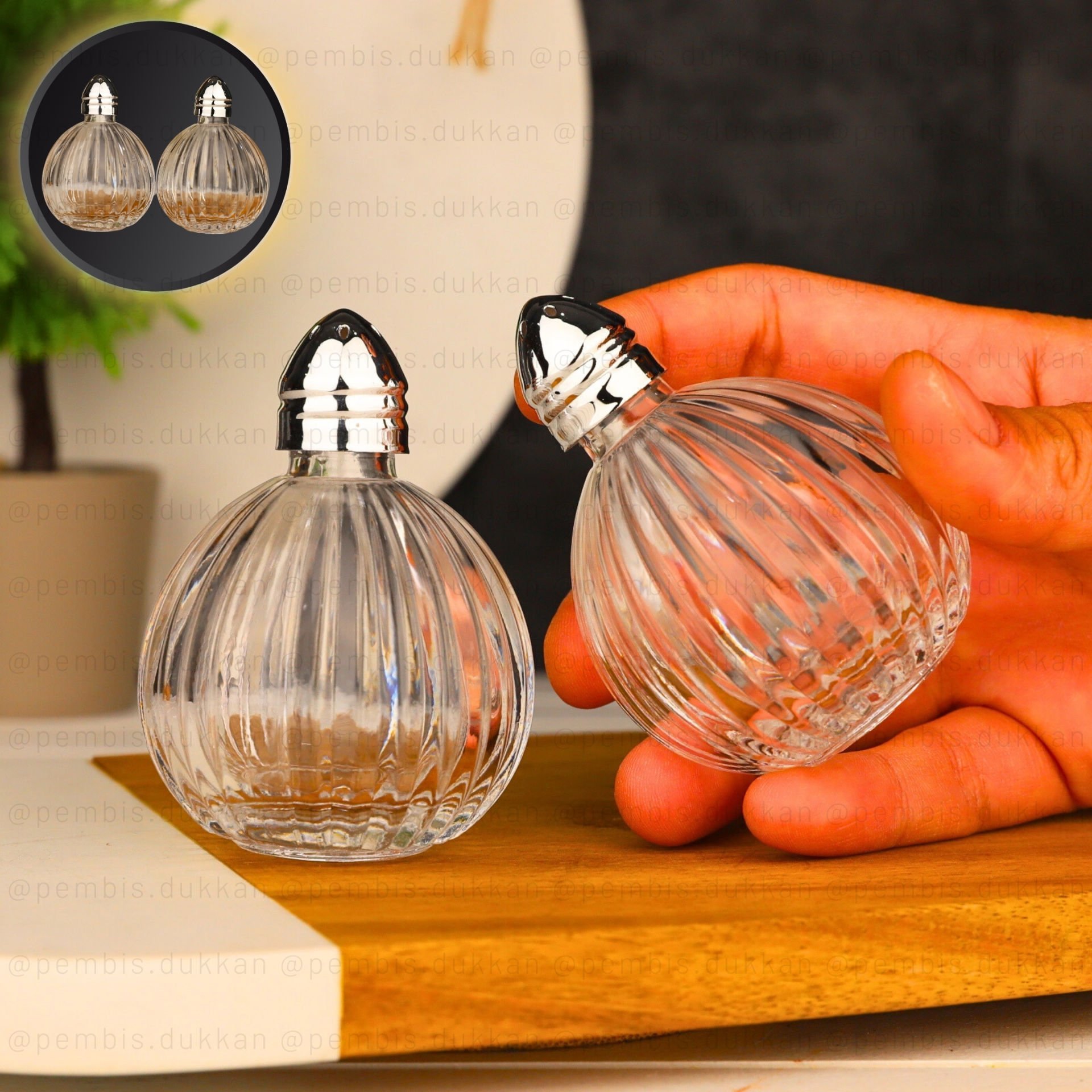 2'Lİ GÜMÜŞ KAPAKLI CAM TUZLUK BİBERLİK