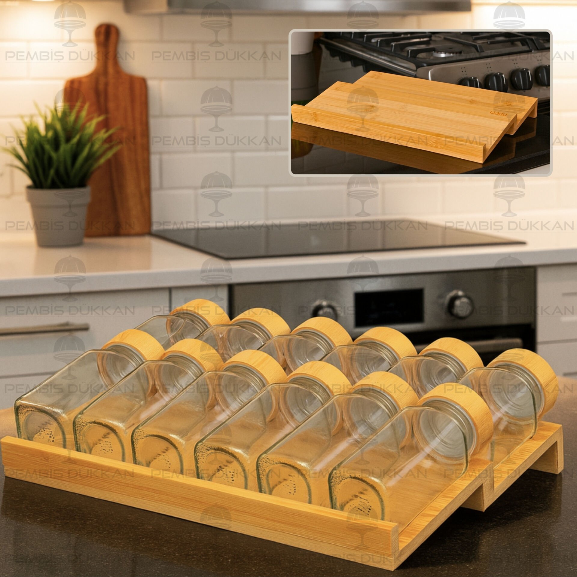 12'Lİ BAMBU BAHARATLIK ÇEKMECE İÇİ STANDLI KOMBİN SET (1355)