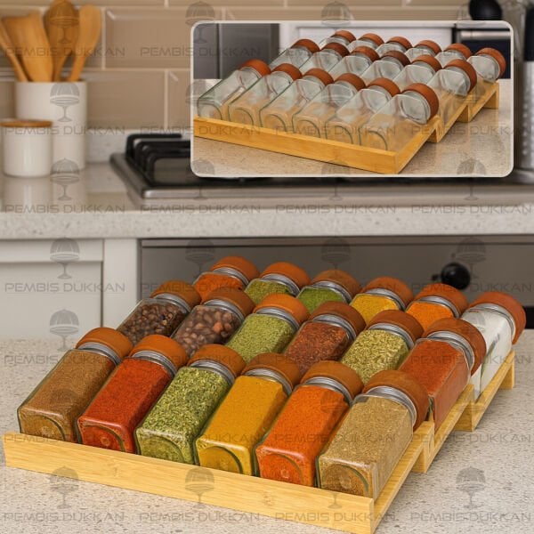 18 'Lİ AKASYA BAHARATLIK ÇEKMECE İÇİ STANDLI KOMBİN SET