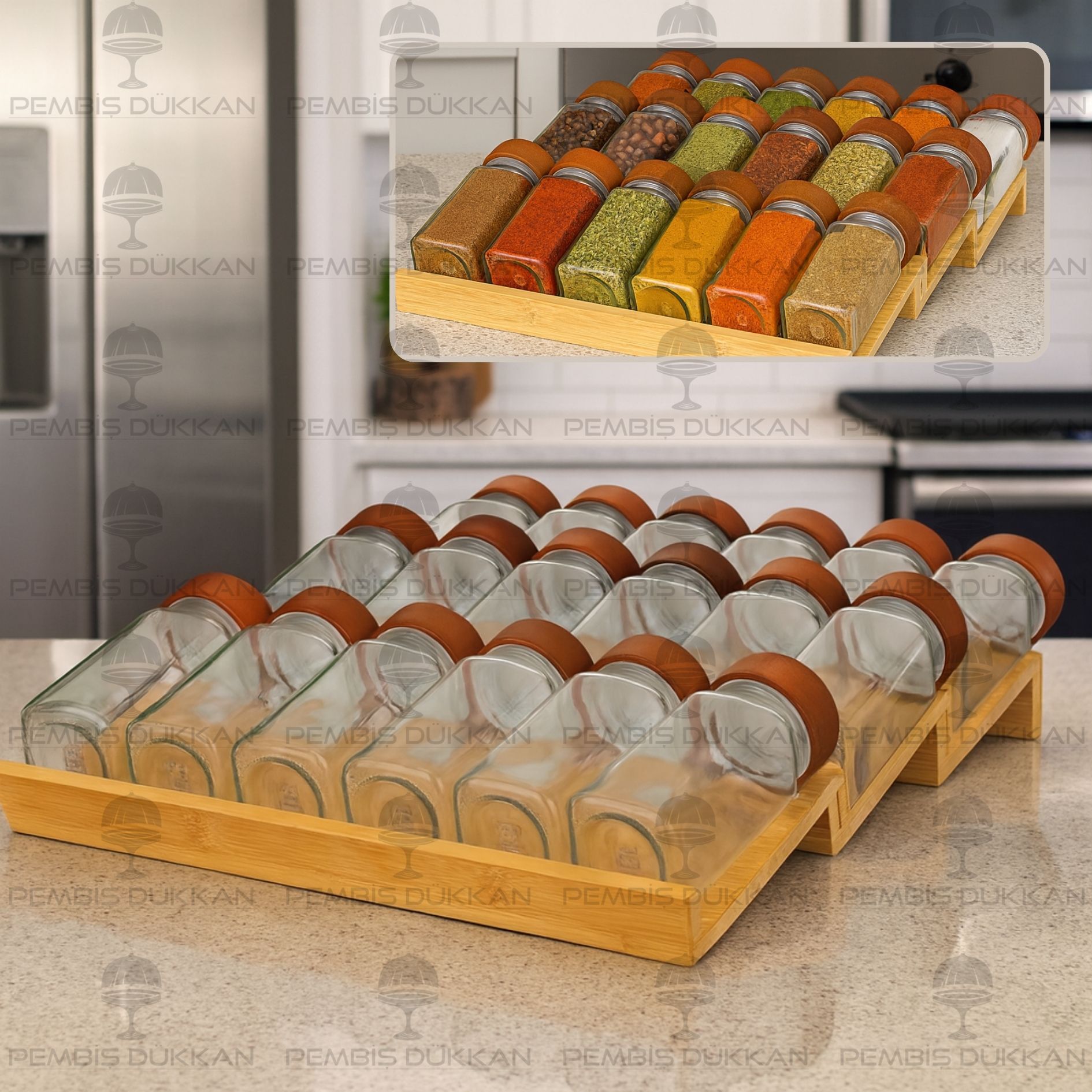 18 'Lİ AKASYA BAHARATLIK ÇEKMECE İÇİ STANDLI KOMBİN SET