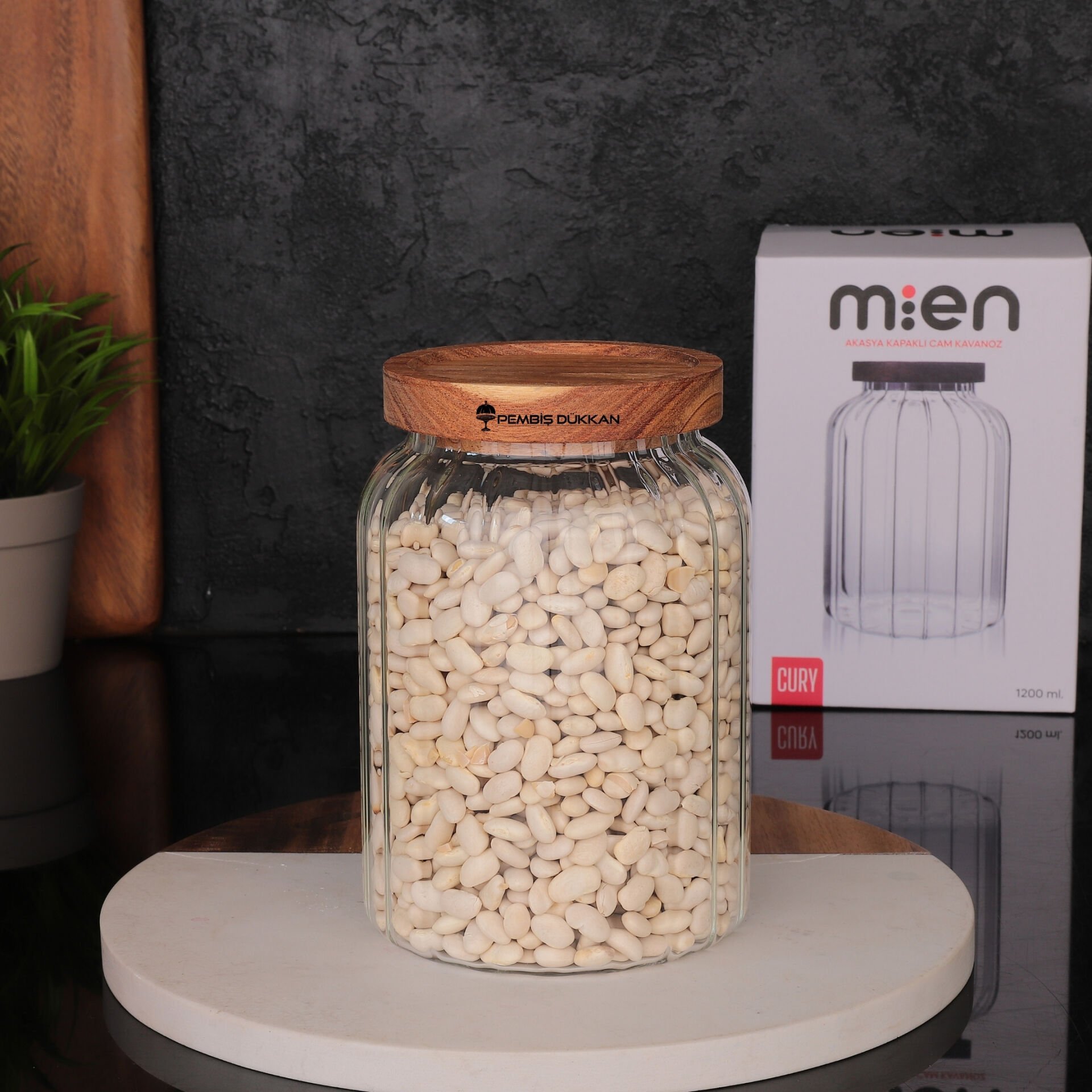 MN MENNY AKASYA KAPAKLI ÇİZGİLİ KAVANOZ 1200 ML (1S09)