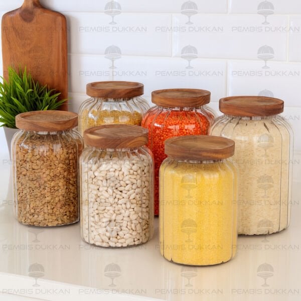 MN MENNY AKASYA KAPAKLI ÇİZGİLİ KAVANOZ 6'LI KOMBİN SET NO 2