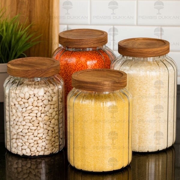 MN MENNY AKASYA KAPAKLI ÇİZGİLİ KAVANOZ 6'LI KOMBİN SET NO 2