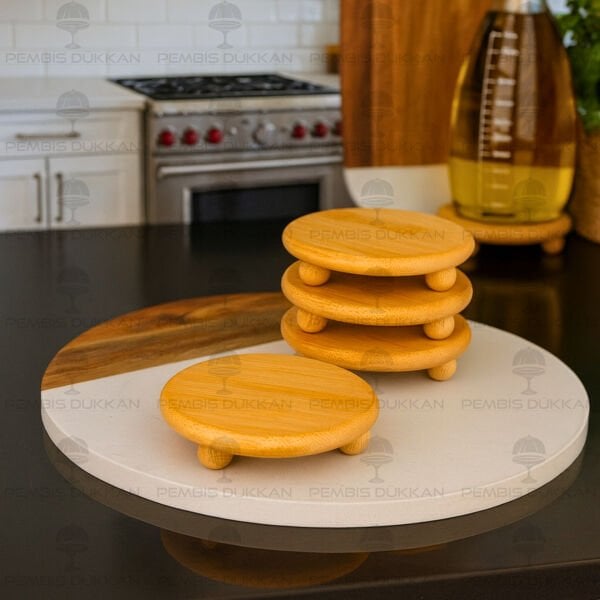 1 ADET  BAMBU MİSKET AYAKLI YUVARLAK KUPA & YAĞDANLIK ALTLIĞI (1056)