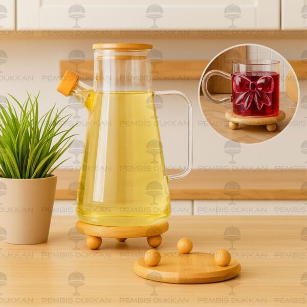 1 ADET  BAMBU MİSKET AYAKLI YUVARLAK KUPA & YAĞDANLIK ALTLIĞI (1056)