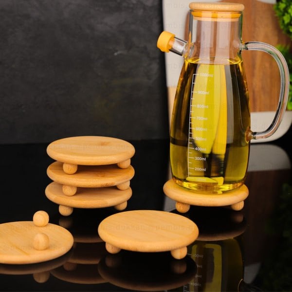 1 ADET  BAMBU MİSKET AYAKLI YUVARLAK KUPA & YAĞDANLIK ALTLIĞI (1056)