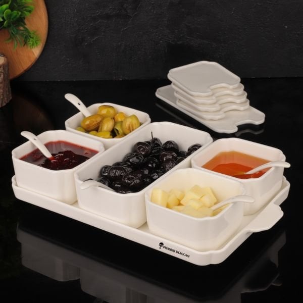 PORSELEN 5'Lİ LUCE KAPAKLI KAŞIKLI KAHVALTILIK