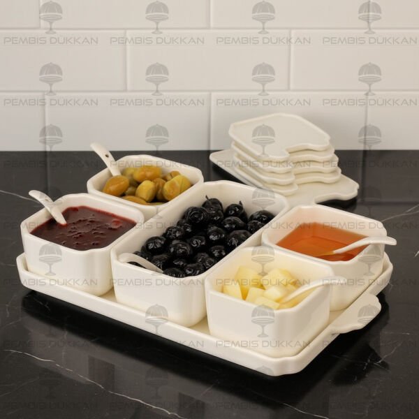 PORSELEN 5'Lİ LUCE KAPAKLI KAŞIKLI KAHVALTILIK