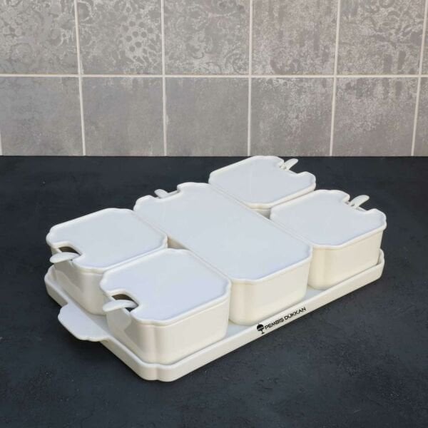 PORSELEN 5'Lİ LUCE KAPAKLI KAŞIKLI KAHVALTILIK