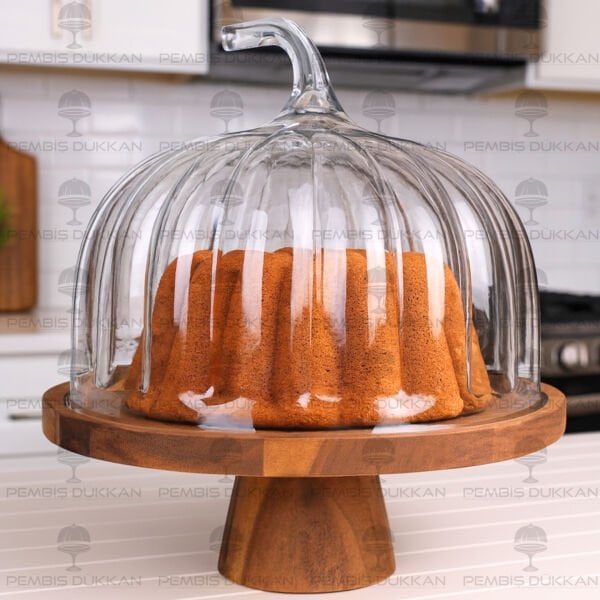 AKASYA & CAM AYAKLI YUVARLAK BAL KABAĞI MODEL AYAKLI PASTA STANDI & KEK FANUSU (230125-2)